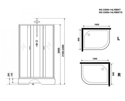 Душевая кабина Niagara NG-33084-14LBKT 100х80 см, с матовыми стеклами, левосторонняя