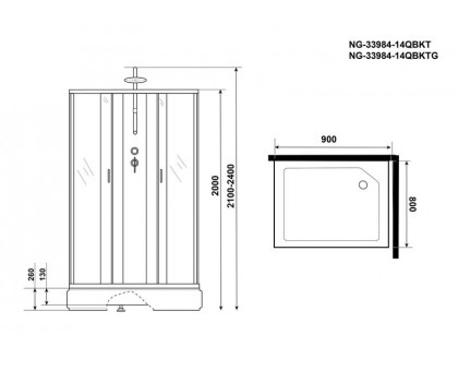 Душевая кабина Niagara NG-33984-14QBKT 90х80 см, с матовыми стеклами