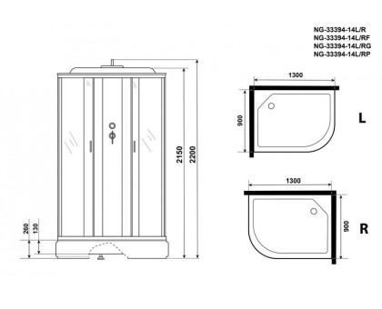 Душевая кабина Niagara NG-33394-14RG 130х90 см, с матовыми стеклами, правосторонняя